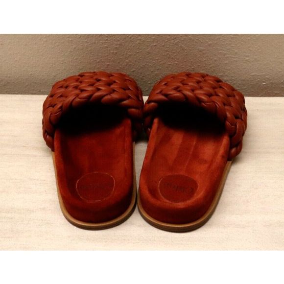 Chloé Womens Sz 37W US 7 Terracotta Red Kacey Braided Leather Slide Sandals - Picture 5 of 11